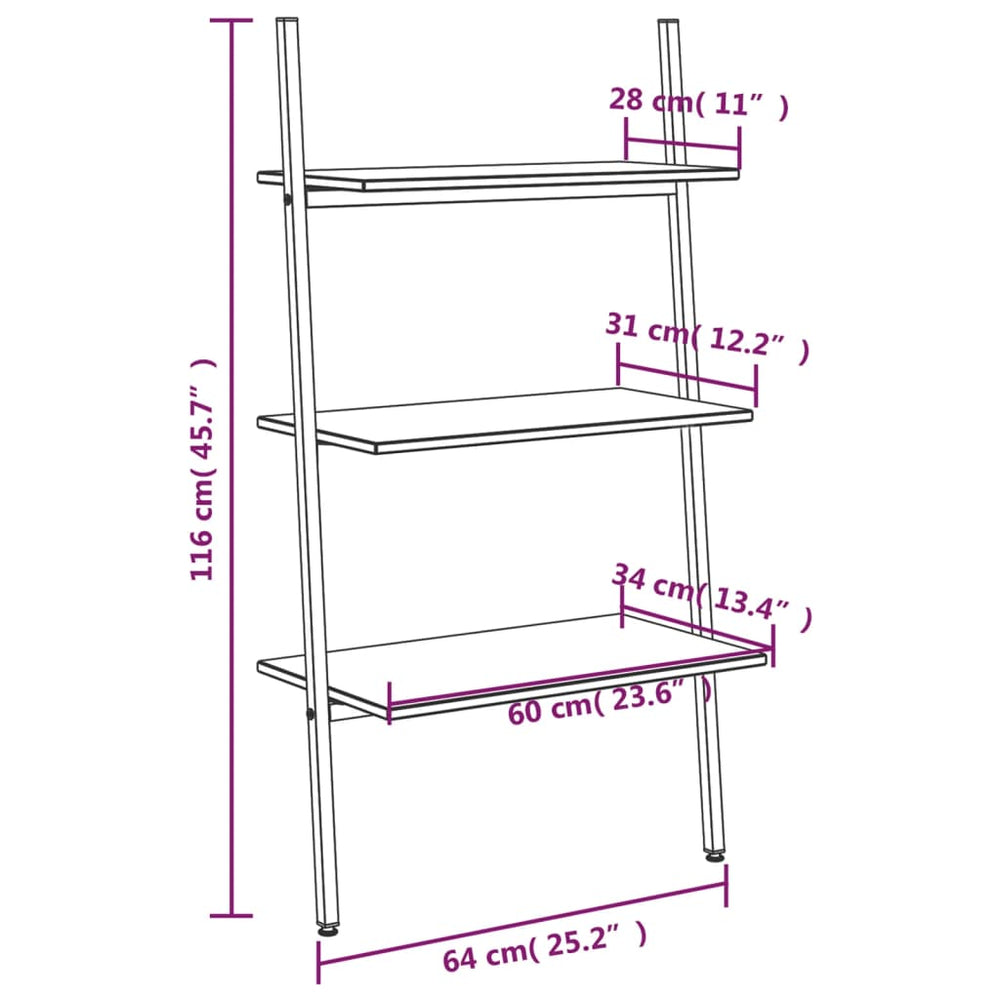 Ladderrek met 3 schappen 64x34x116 cm lichtbruin en zwart MeubelReus
