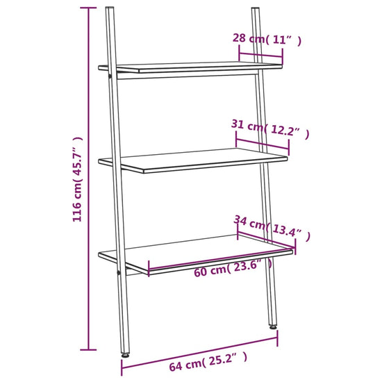 Ladderrek met 3 schappen 64x34x116 cm lichtbruin en zwart MeubelReus