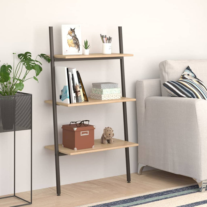 Ladderrek met 3 schappen 64x34x116 cm lichtbruin en zwart MeubelReus