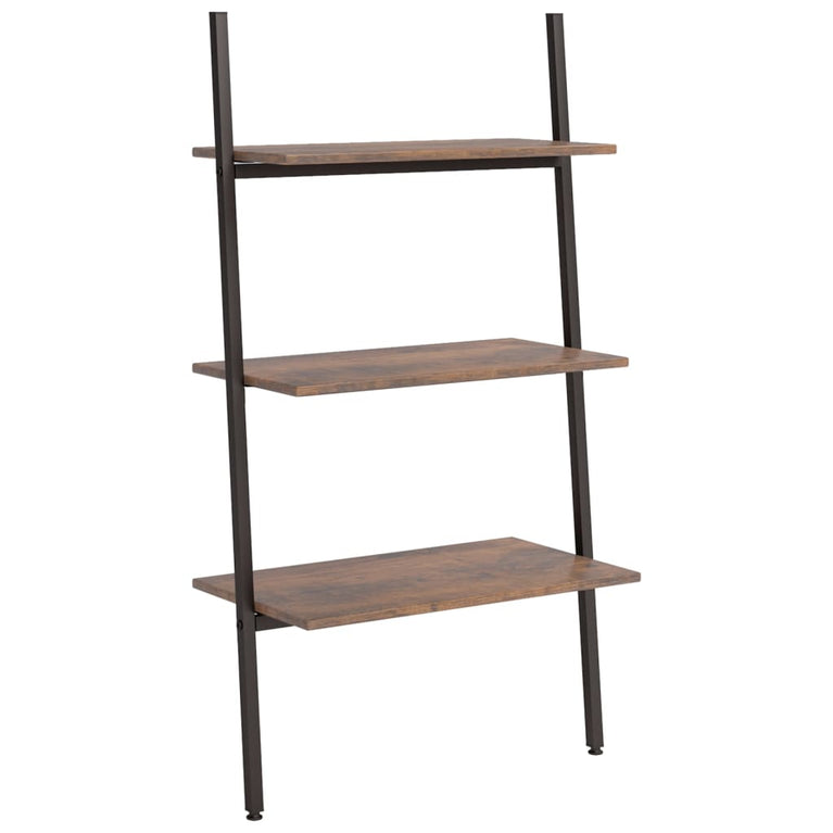 Ladderrek met 3 schappen 64x34x116 cm donkerbruin en zwart MeubelReus