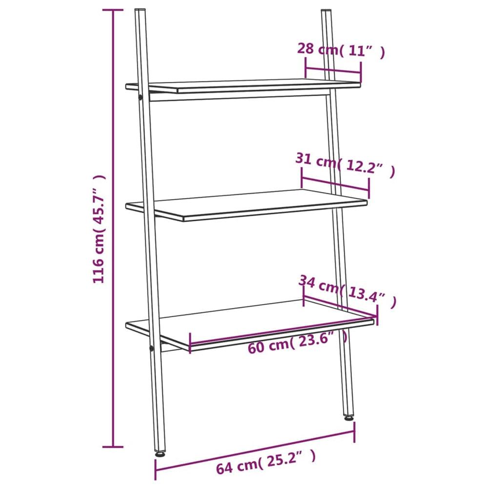 Ladderrek met 3 schappen 64x34x116 cm donkerbruin en zwart MeubelReus
