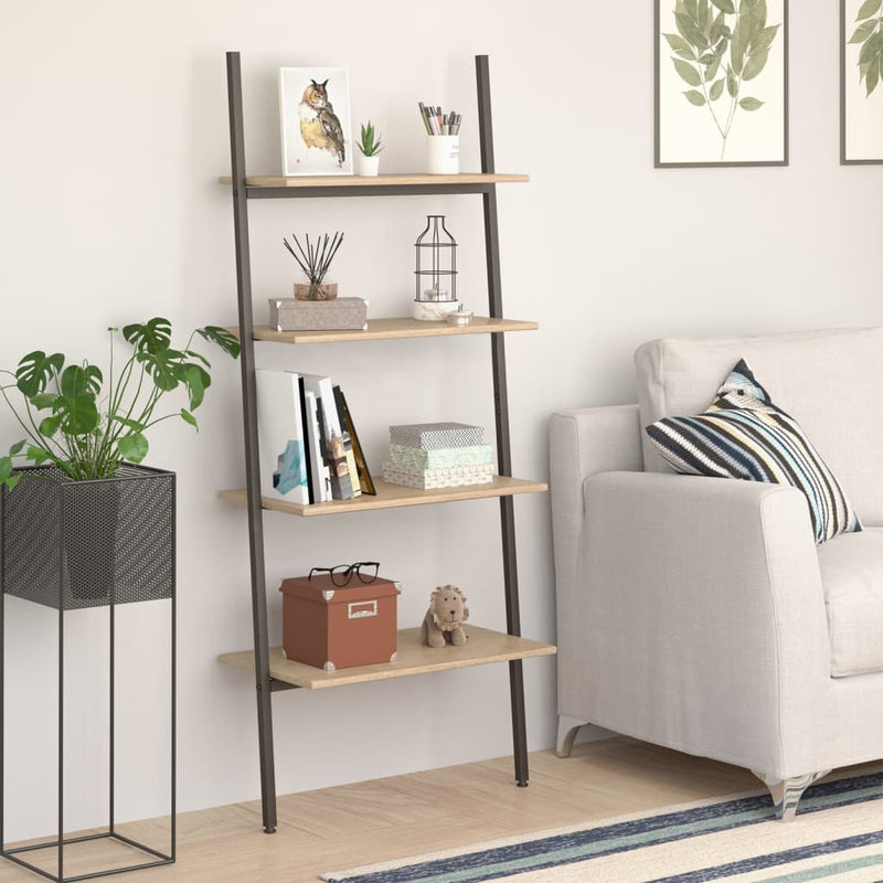 Ladderrek met 4 schappen 64x34x150,5 cm lichtbruin en zwart MeubelReus