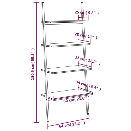 Ladderrek met 4 schappen 64x34x150,5 cm donkerbruin en zwart MeubelReus