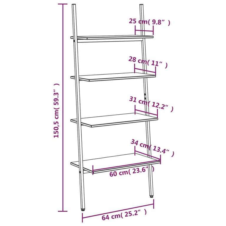 Ladderrek met 4 schappen 64x34x150,5 cm donkerbruin en zwart MeubelReus