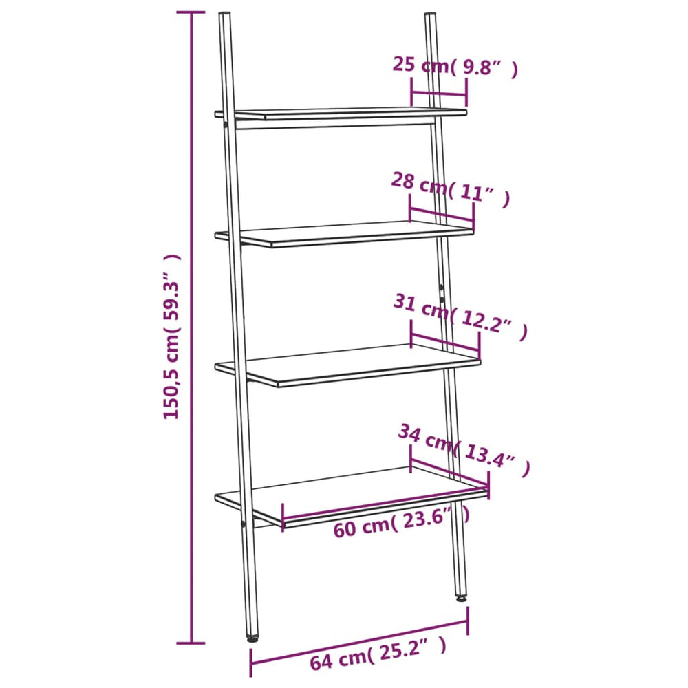 Ladderrek met 4 schappen 64x34x150,5 cm zwart MeubelReus