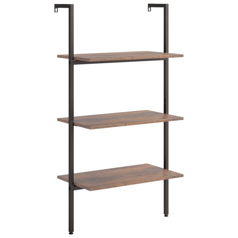 Ladderrek met 3 schappen 64x35x120,5 cm donkerbruin en zwart MeubelReus