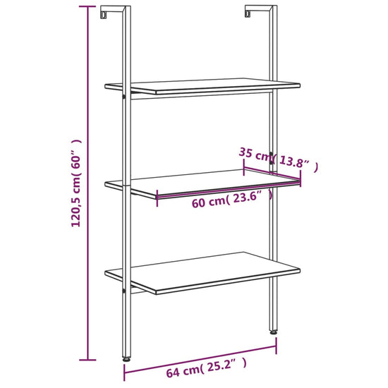 Ladderrek met 3 schappen 64x35x120,5 cm donkerbruin en zwart MeubelReus