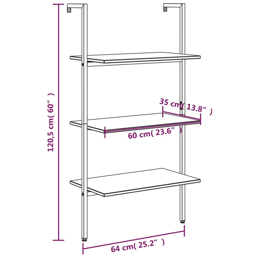 Ladderrek met 3 schappen 64x35x120,5 cm zwart MeubelReus