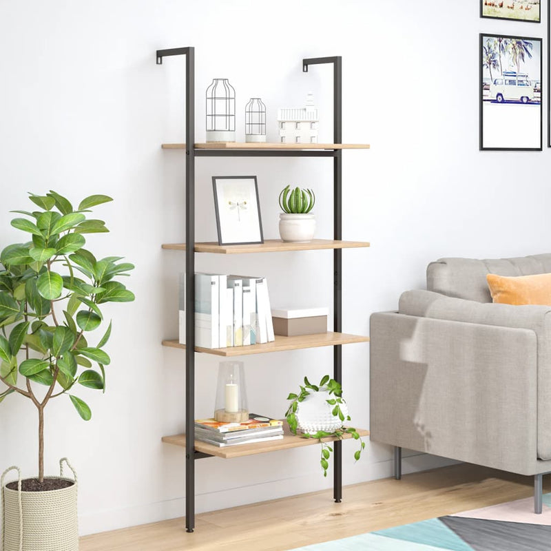 Ladderrek met 4 schappen 64x35x152,5 cm lichtbruin en zwart MeubelReus