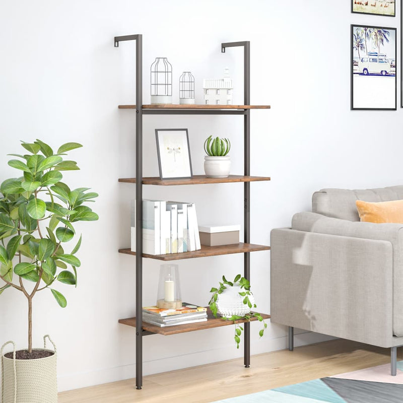 Ladderrek met 4 schappen 64x35x152,5 cm donkerbruin en zwart MeubelReus