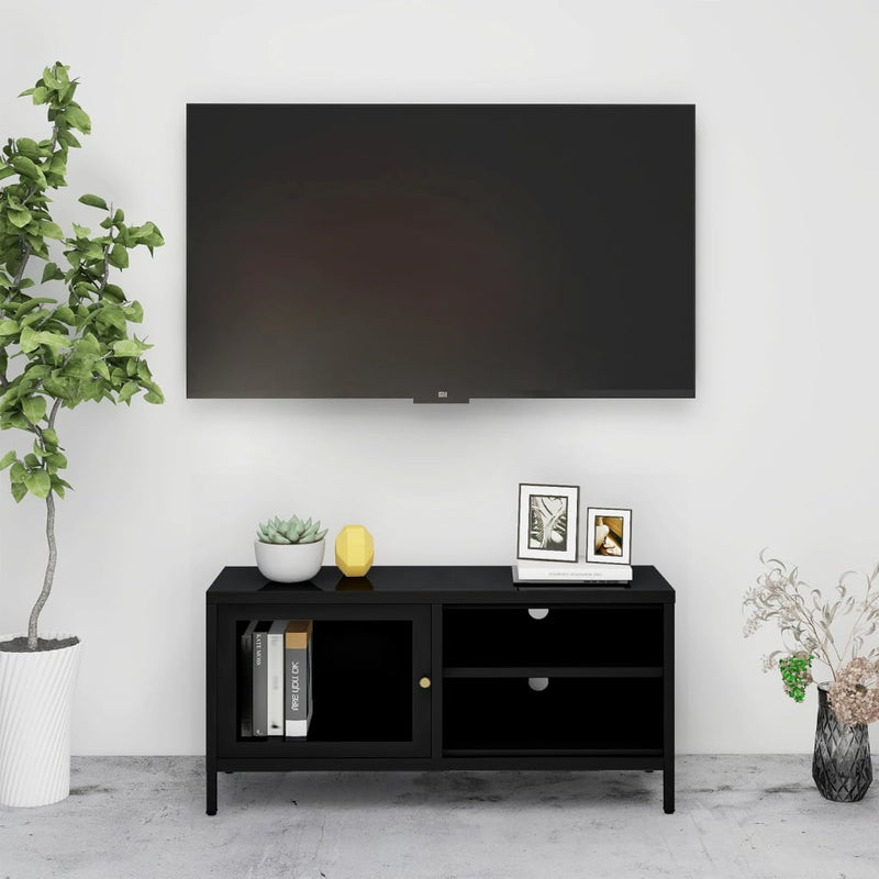 Tv-meubel 90x30x44 cm staal en glas zwart MeubelReus