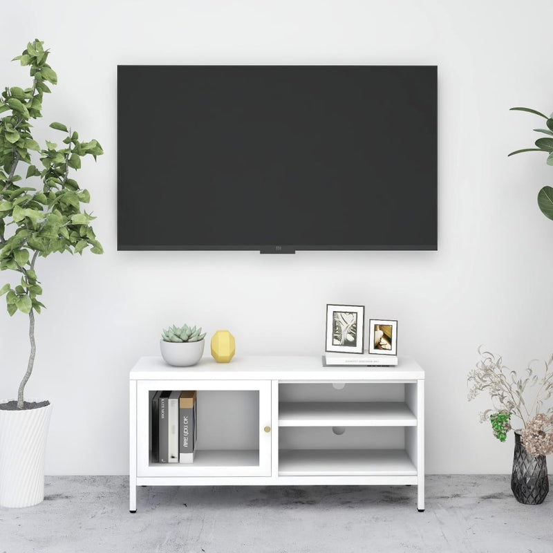 Tv-meubel 90x30x44 cm staal en glas wit MeubelReus