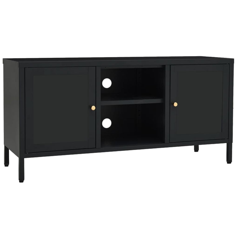 Tv-meubel 105x35x52 cm staal en glas zwart MeubelReus