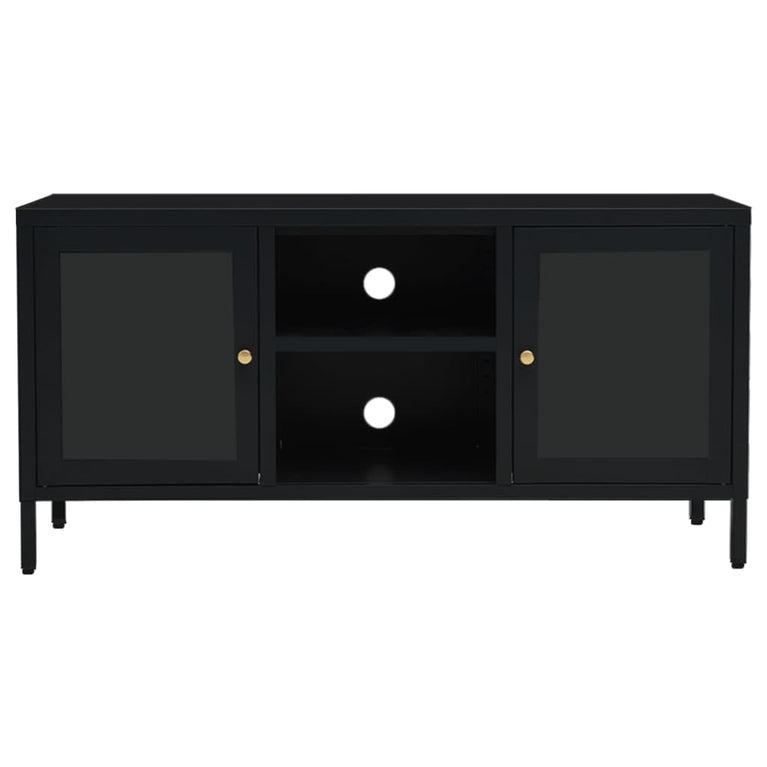Tv-meubel 105x35x52 cm staal en glas zwart MeubelReus