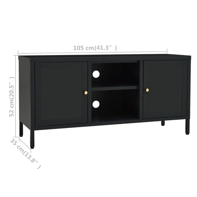 Tv-meubel 105x35x52 cm staal en glas zwart MeubelReus