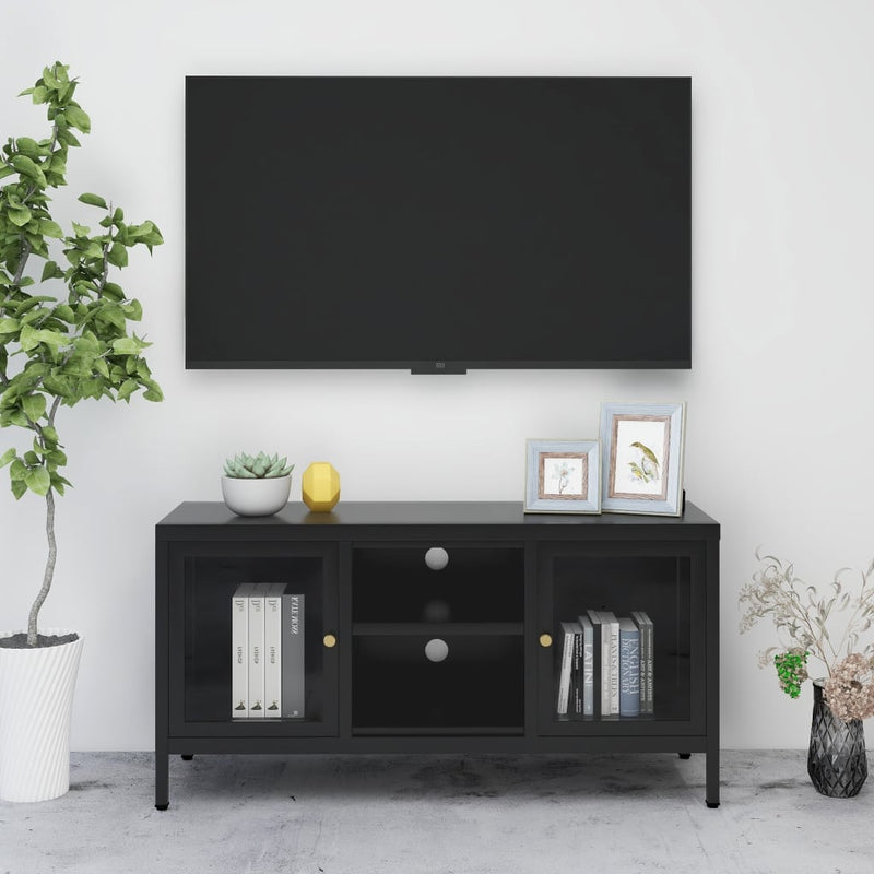 Tv-meubel 105x35x52 cm staal en glas zwart MeubelReus