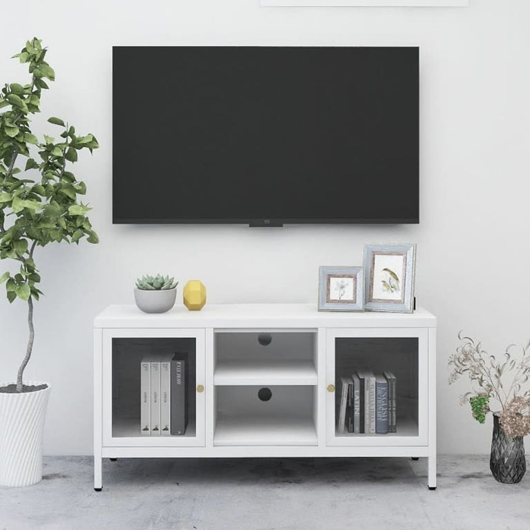 Tv-meubel 105x35x52 cm staal en glas wit MeubelReus