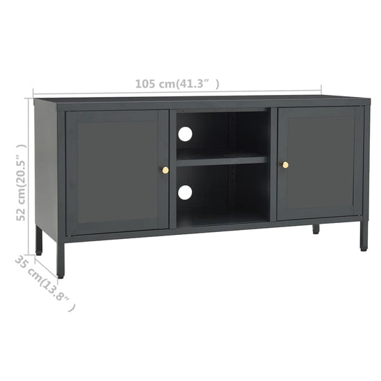 Tv-meubel 105x35x52 cm staal en glas antracietkleurig MeubelReus