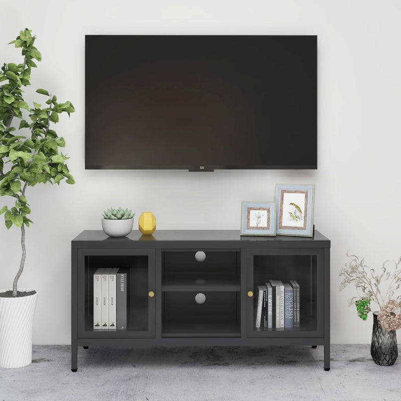 Tv-meubel 105x35x52 cm staal en glas antracietkleurig MeubelReus