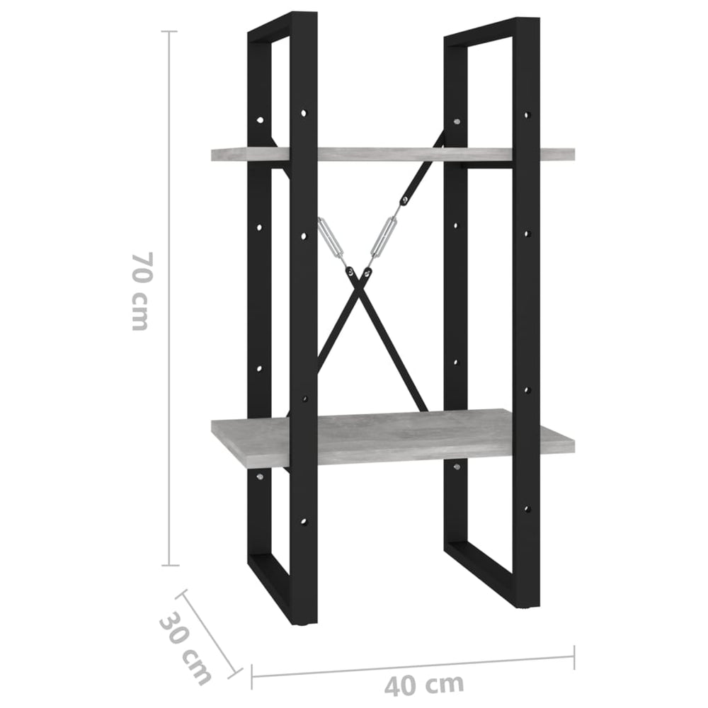 Boekenkast met 2 schappen 40x30x70 cm spaanplaat betongrijs MeubelReus
