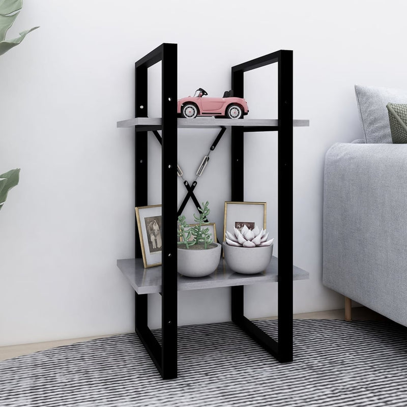Boekenkast met 2 schappen 40x30x70 cm spaanplaat betongrijs MeubelReus