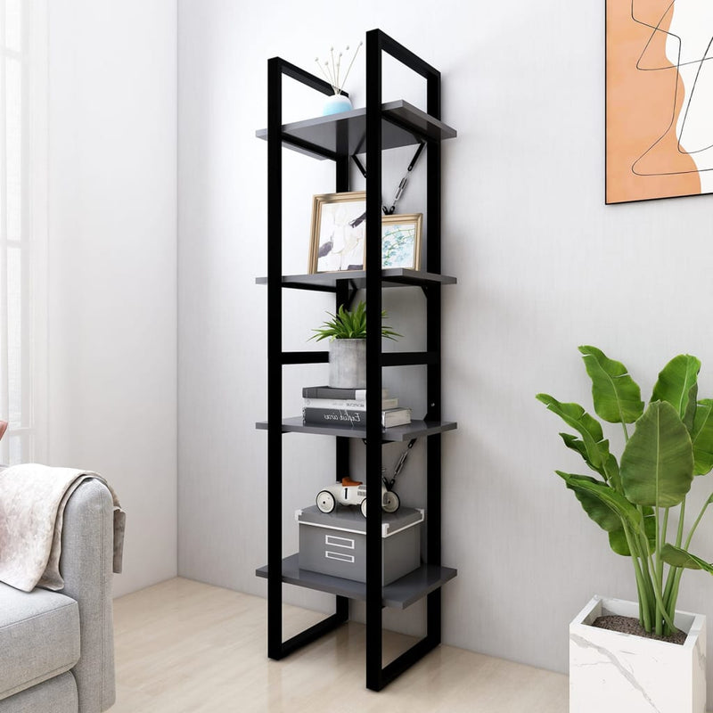 Boekenkast met 4 schappen 40x30x140 cm spaanplaat grijs MeubelReus