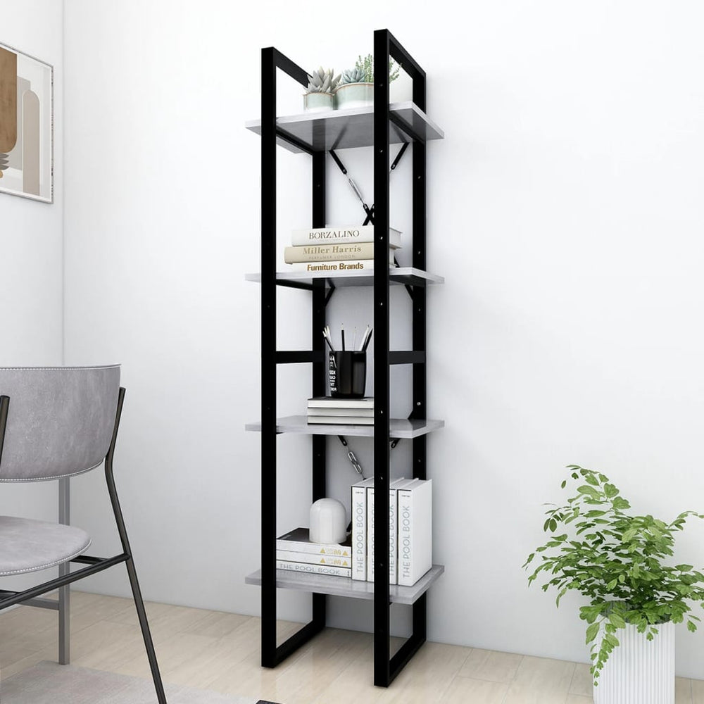 Boekenkast met 4 schappen 40x30x140 cm spaanplaat betongrijs MeubelReus