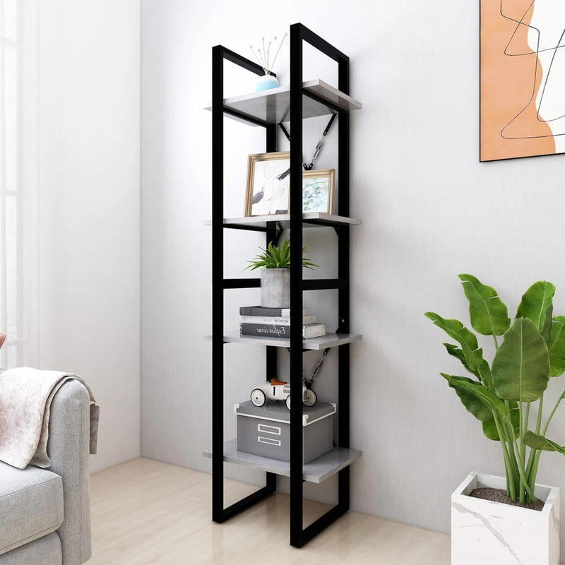 Boekenkast met 4 schappen 40x30x140 cm spaanplaat betongrijs MeubelReus
