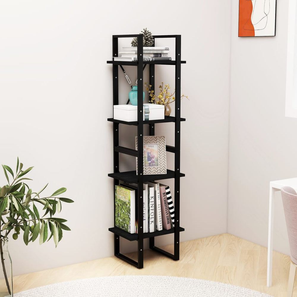 Boekenkast met 4 schappen 40x30x140 cm massief grenenhout zwart MeubelReus