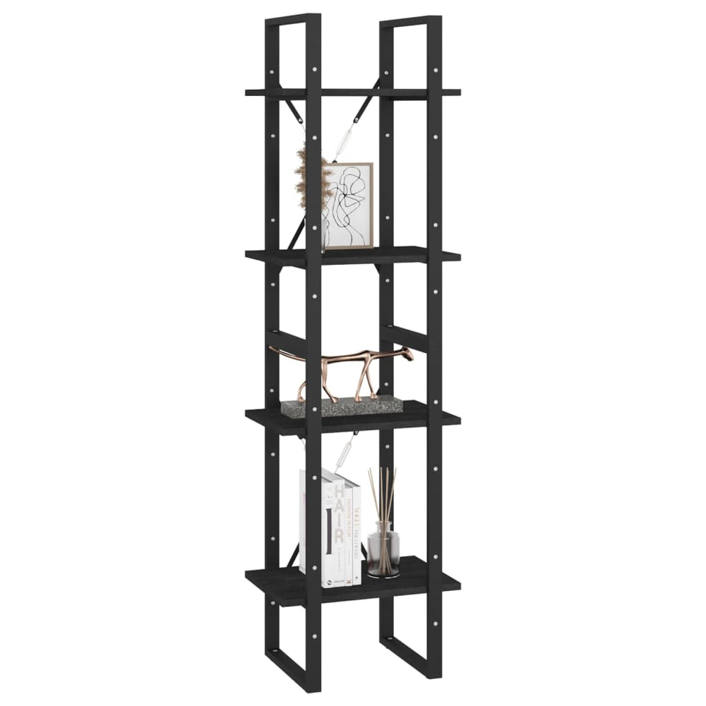 Boekenkast met 4 schappen 40x30x140 cm massief grenenhout zwart MeubelReus