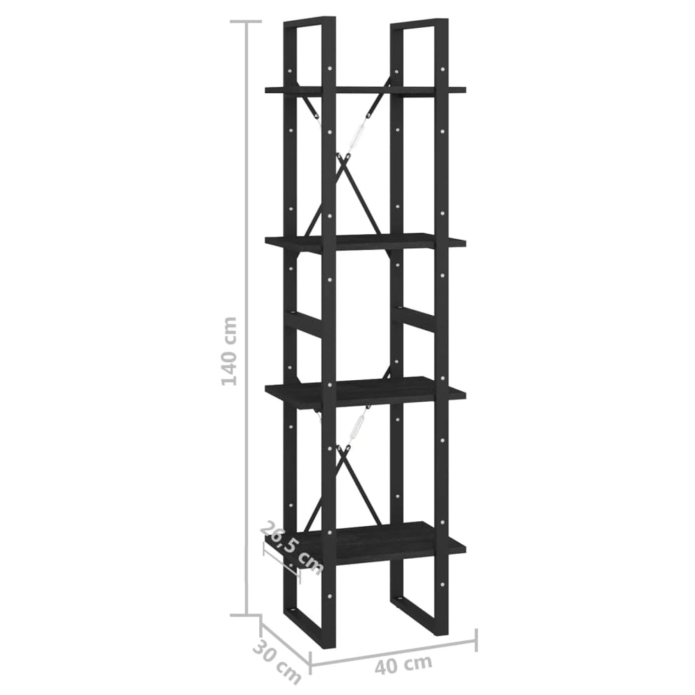 Boekenkast met 4 schappen 40x30x140 cm massief grenenhout zwart MeubelReus