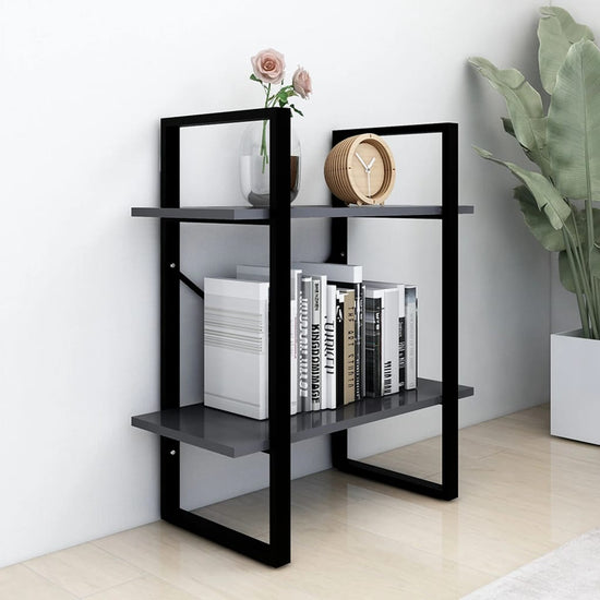 Boekenkast met 2 schappen 60x30x70 cm spaanplaat grijs MeubelReus