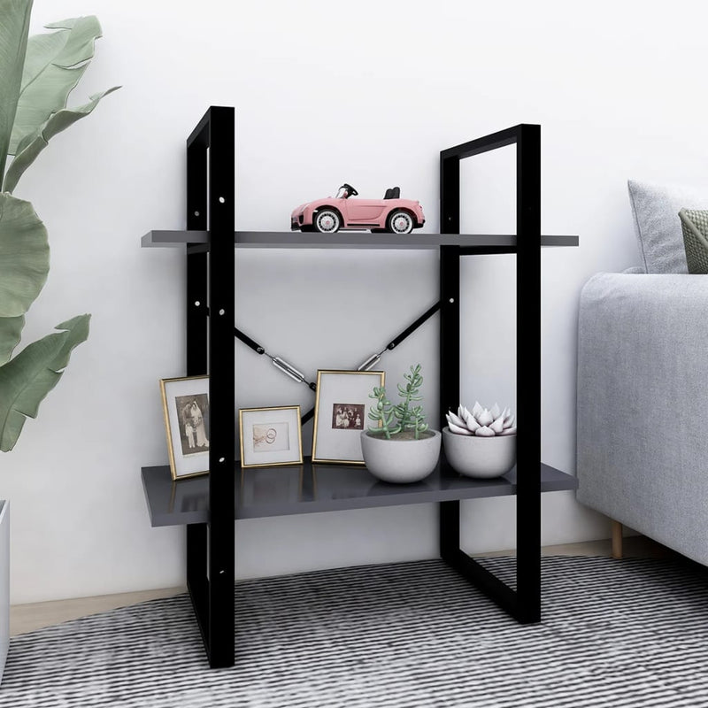 Boekenkast met 2 schappen 60x30x70 cm spaanplaat grijs MeubelReus