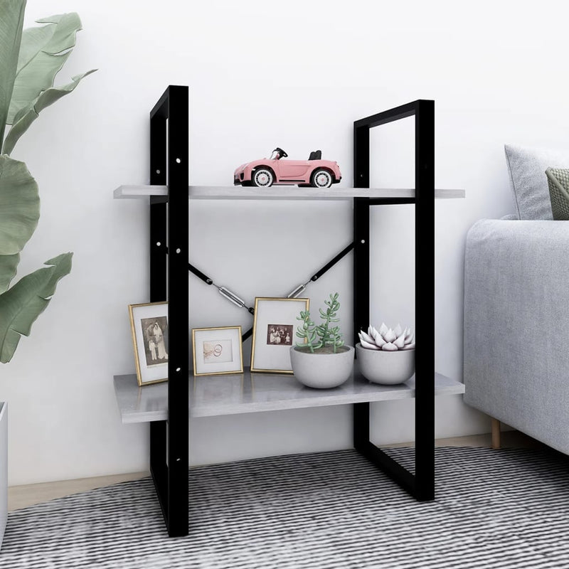 Boekenkast met 2 schappen 60x30x70 cm spaanplaat betongrijs MeubelReus