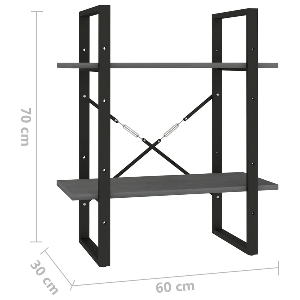 Boekenkast met 2 schappen 60x30x70 cm massief grenenhout grijs MeubelReus