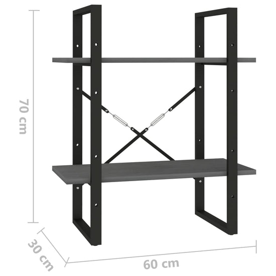 Boekenkast met 2 schappen 60x30x70 cm massief grenenhout grijs MeubelReus
