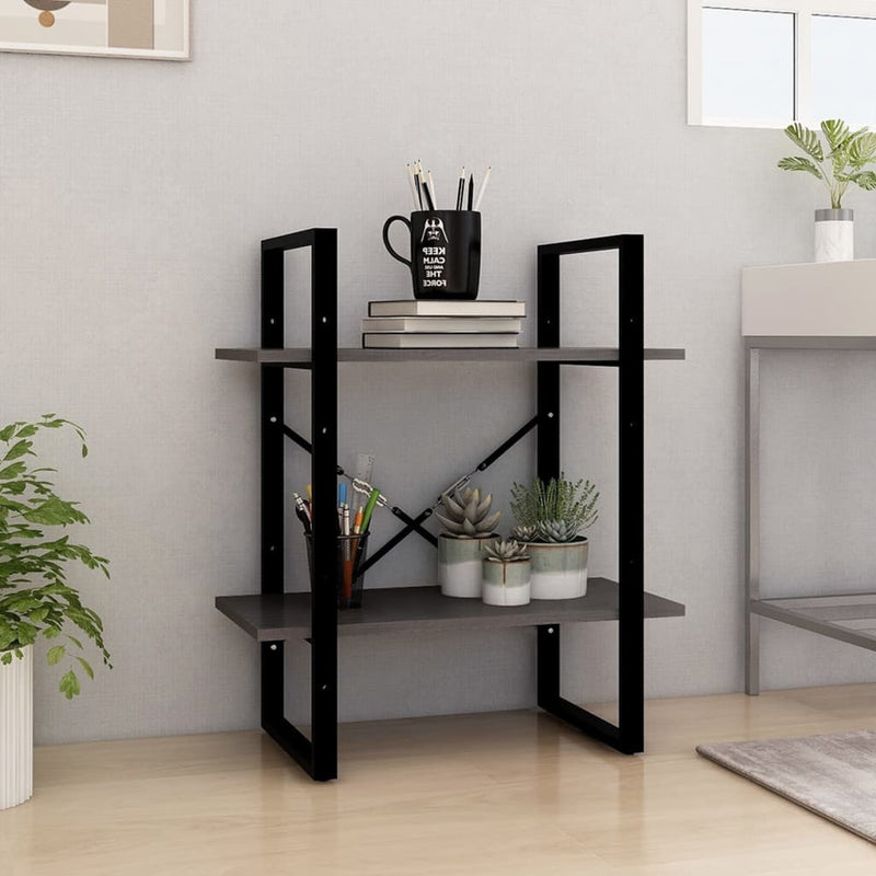 Boekenkast met 2 schappen 60x30x70 cm massief grenenhout grijs MeubelReus