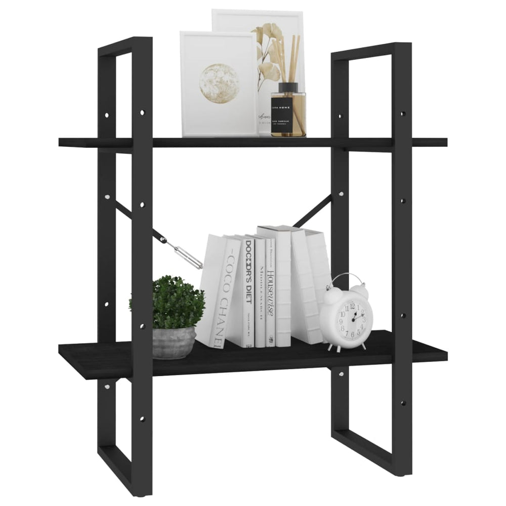 Boekenkast met 2 schappen 60x30x70 cm massief grenenhout zwart MeubelReus
