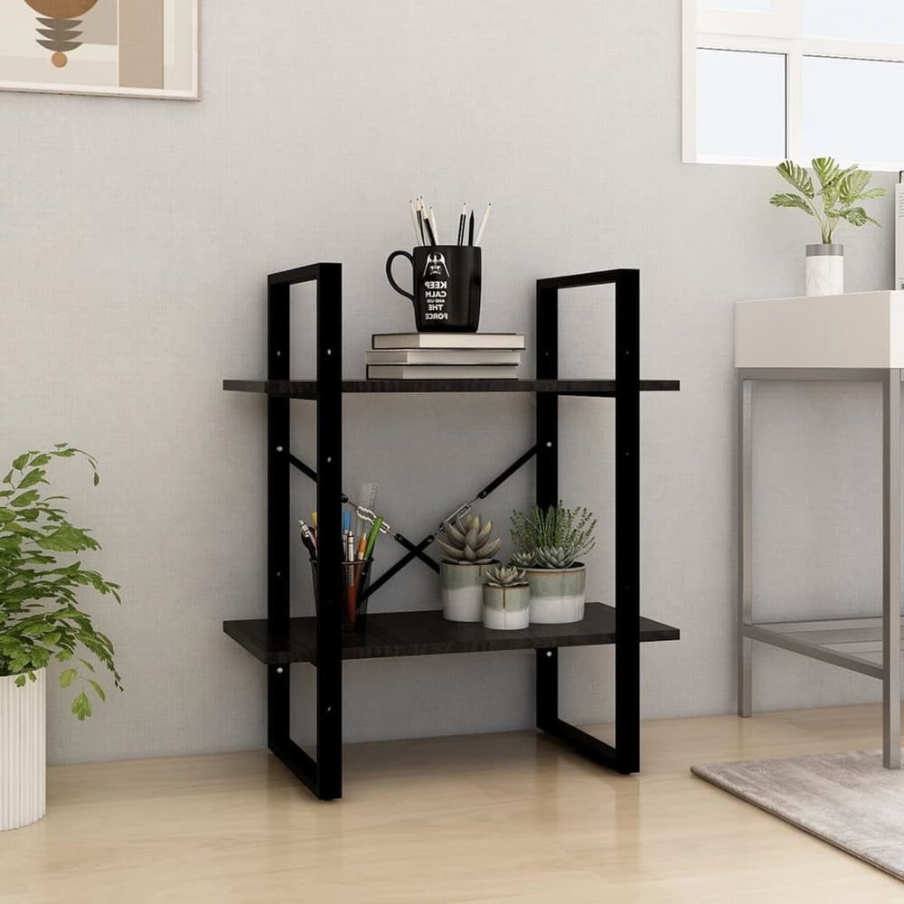 Boekenkast met 2 schappen 60x30x70 cm massief grenenhout zwart MeubelReus