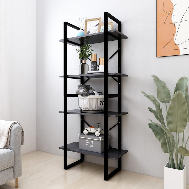 Boekenkast met 4 schappen 60x30x140 cm spaanplaat grijs MeubelReus