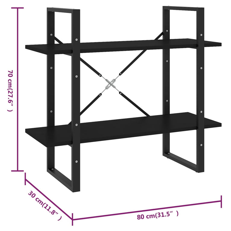 Boekenkast met 2 schappen 80x30x70 cm spaanplaat zwart MeubelReus