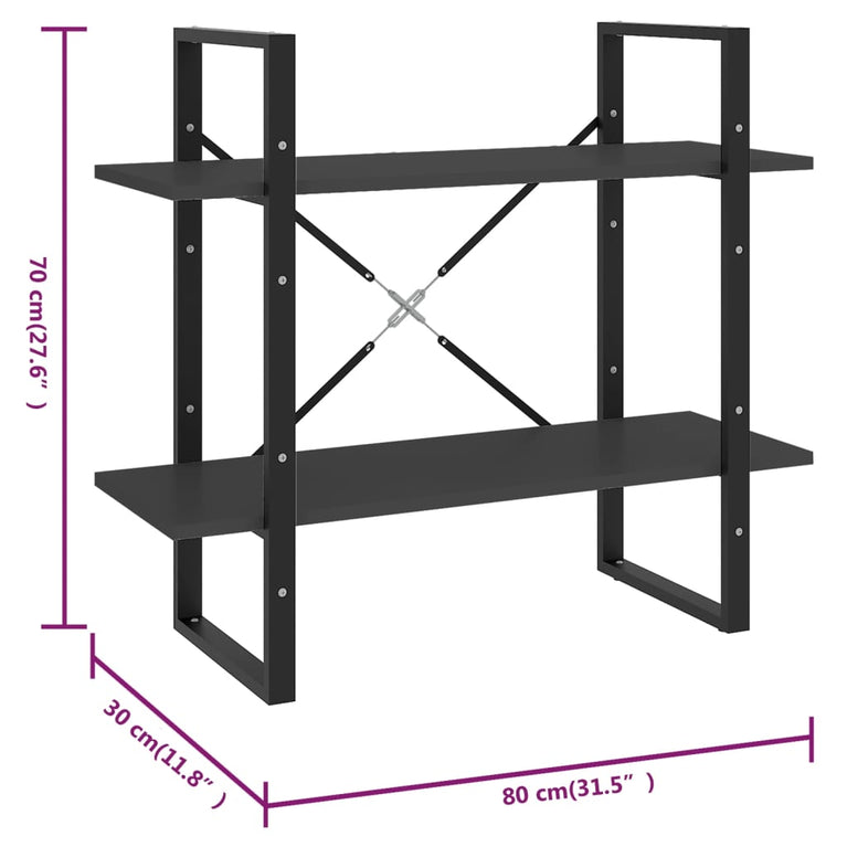 Boekenkast met 2 schappen 80x30x70 cm spaanplaat grijs MeubelReus