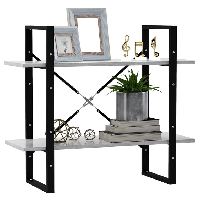 Boekenkast met 2 schappen 80x30x70 cm spaanplaat betongrijs MeubelReus