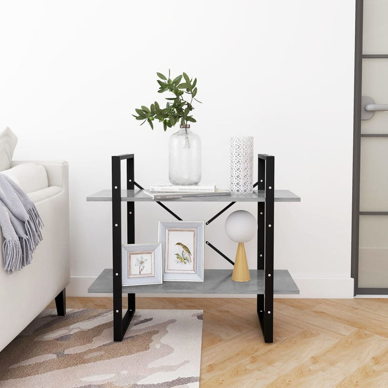 Boekenkast met 2 schappen 80x30x70 cm spaanplaat betongrijs MeubelReus