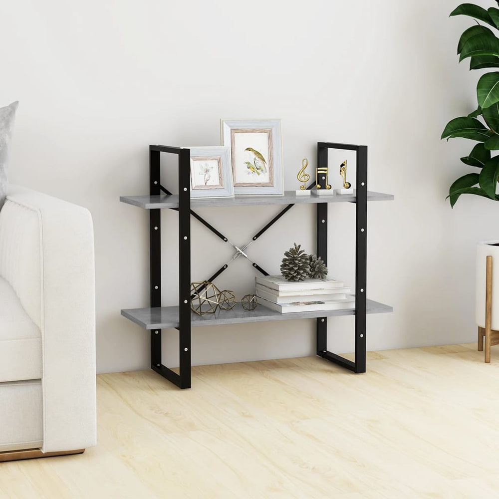 Boekenkast met 2 schappen 80x30x70 cm spaanplaat betongrijs MeubelReus