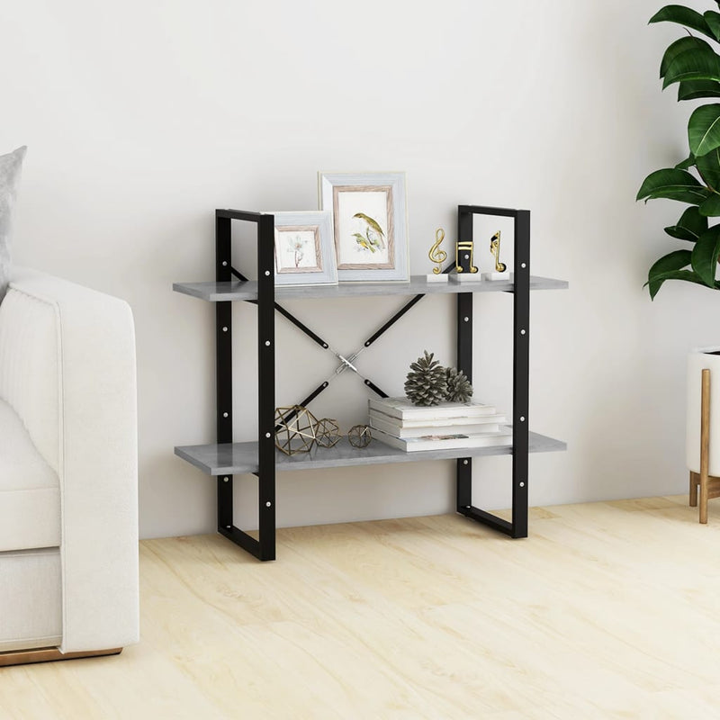 Boekenkast met 2 schappen 80x30x70 cm spaanplaat betongrijs MeubelReus
