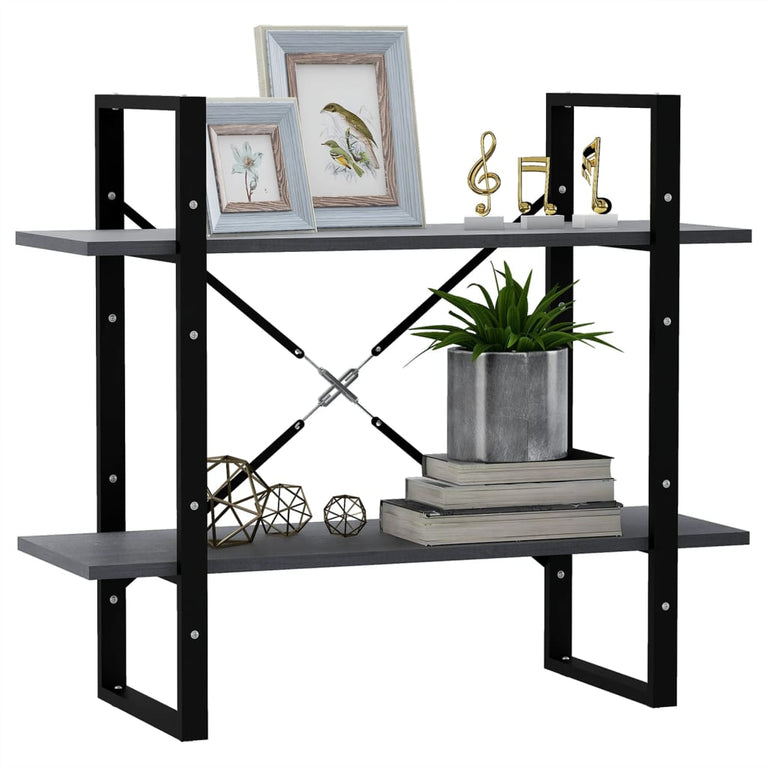 Boekenkast met 2 schappen 80x30x70 cm massief grenenhout grijs MeubelReus