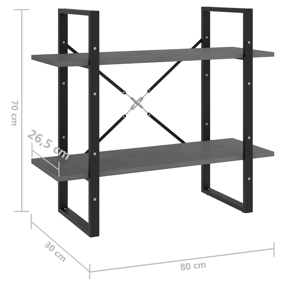 Boekenkast met 2 schappen 80x30x70 cm massief grenenhout grijs MeubelReus