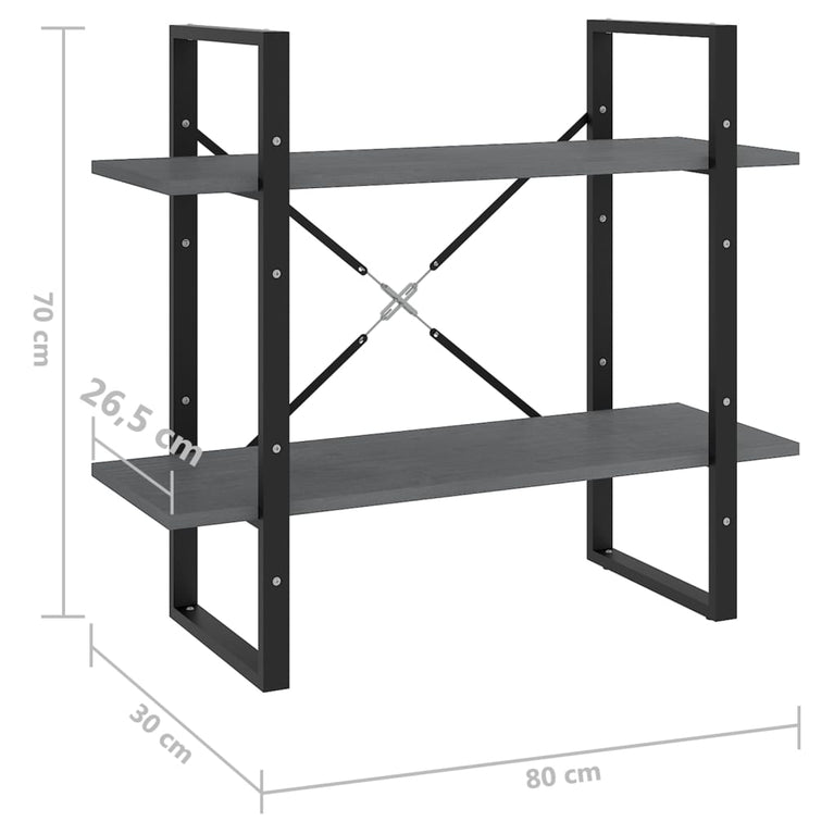 Boekenkast met 2 schappen 80x30x70 cm massief grenenhout grijs MeubelReus