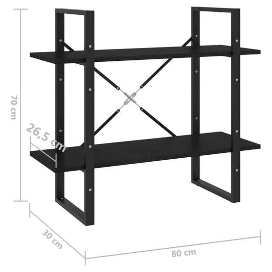 Boekenkast met 2 schappen 80x30x70 cm massief grenenhout zwart MeubelReus